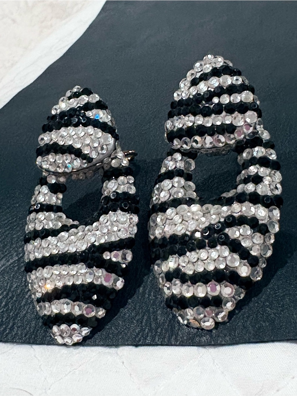Vintage Bellini Black and White Swarovski Crystal Clip Earrings